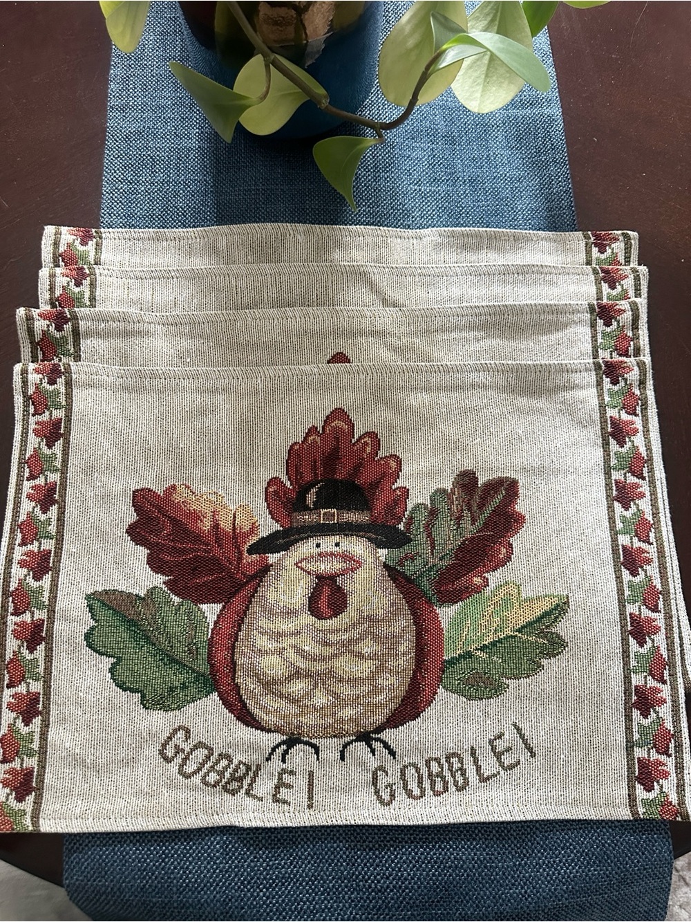 Festive Tapestry Turkey Patterned Placemats (4)